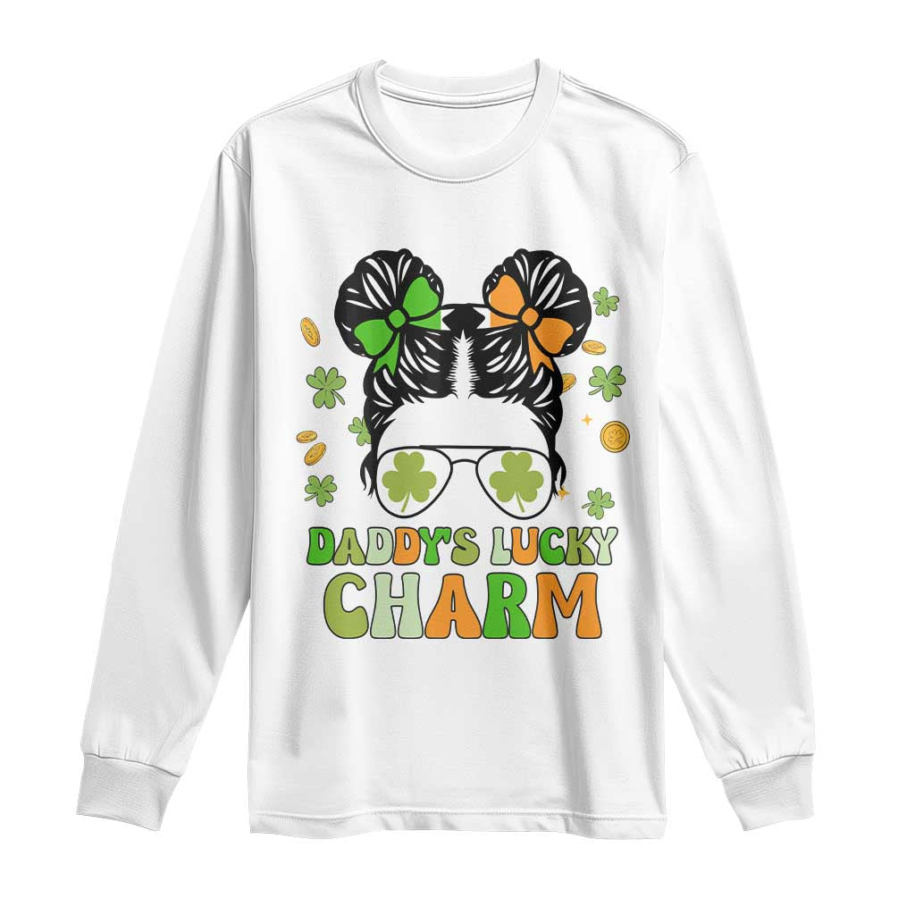 Funny St Patricks Day Kid Long Sleeve Shirt Mommy's Lucky Charm Cute Little Bun Girls TS02 White Print Your Wear