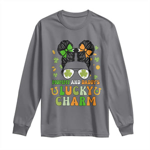 Funny St Patricks Day Kid Long Sleeve Shirt Mommy And Daddy's Lucky Charm Little Bun TS02 Charcoal Print Your Wear