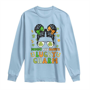 Funny St Patricks Day Kid Long Sleeve Shirt Mommy And Daddy's Lucky Charm Little Bun TS02 Light Blue Print Your Wear