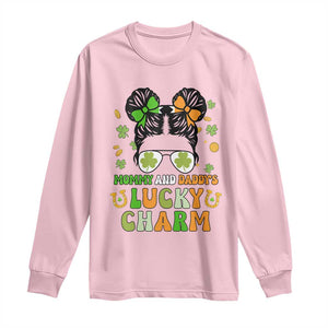 Funny St Patricks Day Kid Long Sleeve Shirt Mommy And Daddy's Lucky Charm Little Bun TS02 Light Pink Print Your Wear