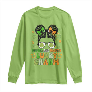 Funny St Patricks Day Kid Long Sleeve Shirt Mommy And Daddy's Lucky Charm Little Bun TS02 Lime Print Your Wear