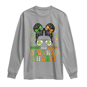 Funny St Patricks Day Kid Long Sleeve Shirt Mommy And Daddy's Lucky Charm Little Bun TS02 Sport Gray Print Your Wear