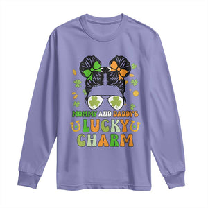 Funny St Patricks Day Kid Long Sleeve Shirt Mommy And Daddy's Lucky Charm Little Bun TS02 Violet Print Your Wear