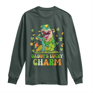 Funny St Patricks Day Kid Long Sleeve Shirt Mommy's Lucky Charm Cute Dinosaur Boys Kids TS02 Dark Forest Green Print Your Wear