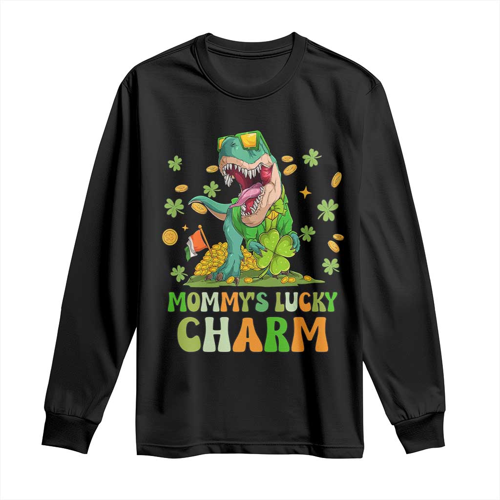 Funny St Patricks Day Kid Long Sleeve Shirt Daddy's Lucky Charm Cute Dinosaur Boys Kids TS02 Black Print Your Wear