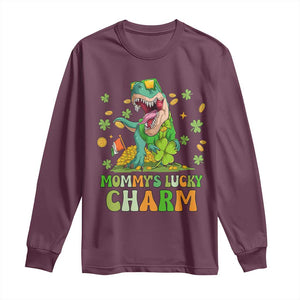 Funny St Patricks Day Kid Long Sleeve Shirt Daddy's Lucky Charm Cute Dinosaur Boys Kids TS02 Maroon Print Your Wear