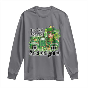 Funny St Patricks Day Long Sleeve Shirt Just Here For The Shenanigans Truck of Shamrock TS02 Charcoal Print Your Wear