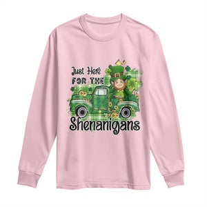 Funny St Patricks Day Long Sleeve Shirt Just Here For The Shenanigans Truck of Shamrock TS02 Light Pink Print Your Wear