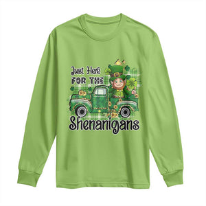 Funny St Patricks Day Long Sleeve Shirt Just Here For The Shenanigans Truck of Shamrock TS02 Lime Print Your Wear