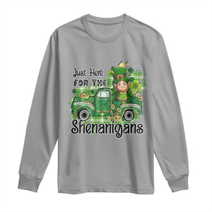 Funny St Patricks Day Long Sleeve Shirt Just Here For The Shenanigans Truck of Shamrock TS02 Sport Gray Print Your Wear