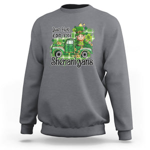 Funny St. Patricks Day Sweatshirt Just Here For The Shenanigans Truck of Shamrock TS02 Charcoal Printyourwear