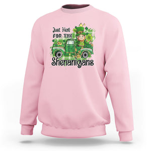 Funny St. Patricks Day Sweatshirt Just Here For The Shenanigans Truck of Shamrock TS02 Light Pink Printyourwear