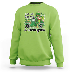 Funny St. Patricks Day Sweatshirt Just Here For The Shenanigans Truck of Shamrock TS02 Lime Printyourwear