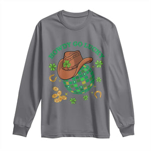 Funny St Patricks Cowboy Long Sleeve Shirt Howdy Go Lucky Retro Disco Western Life TS02 Charcoal Print Your Wear