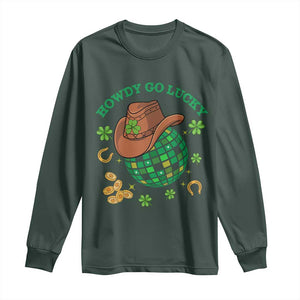 Funny St Patricks Cowboy Long Sleeve Shirt Howdy Go Lucky Retro Disco Western Life TS02 Dark Forest Green Print Your Wear