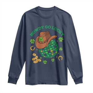 Funny St Patricks Cowboy Long Sleeve Shirt Howdy Go Lucky Retro Disco Western Life TS02 Navy Print Your Wear