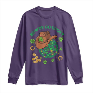 Funny St Patricks Cowboy Long Sleeve Shirt Howdy Go Lucky Retro Disco Western Life TS02 Purple Print Your Wear