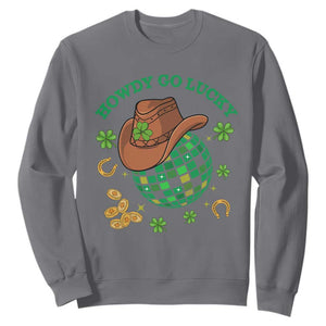 Funny St. Patricks Cowboy Sweatshirt Howdy Go Lucky Retro Disco Western Life TS02 Charcoal Printyourwear