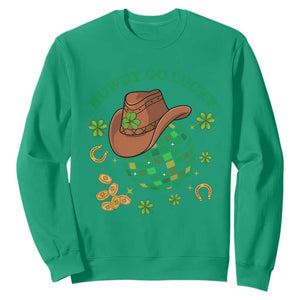 Funny St. Patricks Cowboy Sweatshirt Howdy Go Lucky Retro Disco Western Life TS02 Irish Green Printyourwear