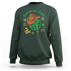 Funny St. Patricks Cowboy Sweatshirt Howdy Go Lucky Retro Disco Western Life TS02 Dark Forest Green Printyourwear