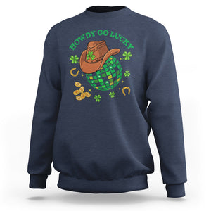 Funny St. Patricks Cowboy Sweatshirt Howdy Go Lucky Retro Disco Western Life TS02 Navy Printyourwear