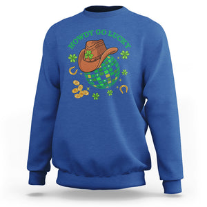 Funny St. Patricks Cowboy Sweatshirt Howdy Go Lucky Retro Disco Western Life TS02 Royal Blue Printyourwear