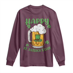 Funny St Patricks Day Drinking Long Sleeve Shirt Happy Paddy's Patty's Day Beer Lover TS02 Maroon Print Your Wear