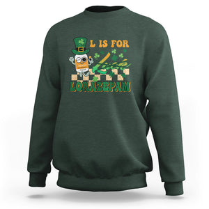 Funny Nurse St. Patricks Day Sweatshirt Retro L is for Lorazepam Nursing Life TS02 Dark Forest Green Printyourwear