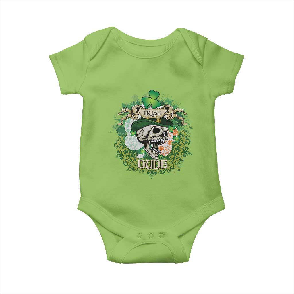Irish Skull Baby Onesie Irish Dude Sugar Skull St Patricks Day Leprechaun TS02 Lime Print Your Wear