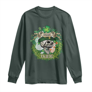 Irish Skull Long Sleeve Shirt Irish Dude Sugar Skull St Patricks Day Leprechaun TS02 Dark Forest Green Print Your Wear