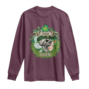 Irish Skull Long Sleeve Shirt Irish Dude Sugar Skull St Patricks Day Leprechaun TS02 Maroon Print Your Wear