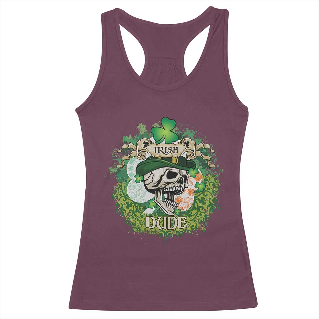 Irish Skull Racerback Tank Top Irish Dude Sugar Skull St Patricks Day Leprechaun TS02 Maroon Print Your Wear