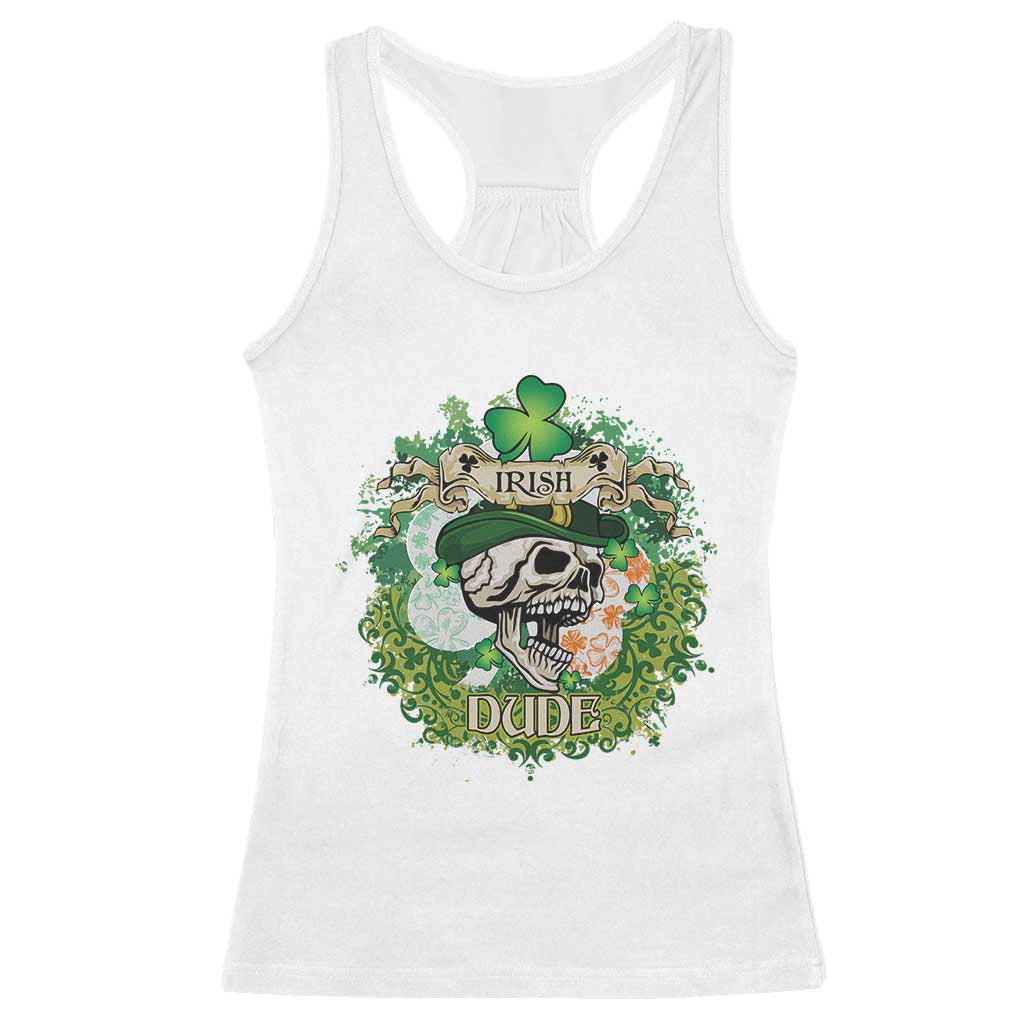Irish Skull Racerback Tank Top Irish Dude Sugar Skull St Patricks Day Leprechaun TS02 White Print Your Wear