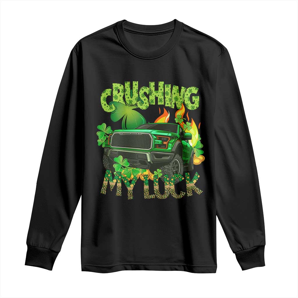 Funny St Patricks Day Long Sleeve Shirt Crushing My Luck Truck of Shamrocks TS02 Black Print Your Wear