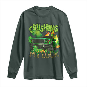 Funny St Patricks Day Long Sleeve Shirt Crushing My Luck Truck of Shamrocks TS02 Dark Forest Green Print Your Wear