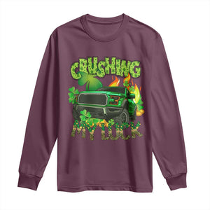 Funny St Patricks Day Long Sleeve Shirt Crushing My Luck Truck of Shamrocks TS02 Maroon Print Your Wear