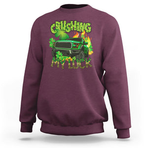 Funny St. Patricks Day Sweatshirt Crushing My Luck Truck of Shamrocks TS02 Maroon Printyourwear