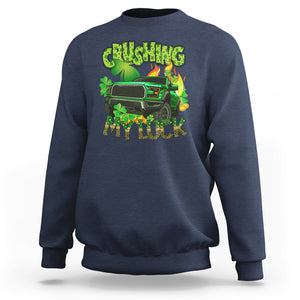 Funny St. Patricks Day Sweatshirt Crushing My Luck Truck of Shamrocks TS02 Navy Printyourwear