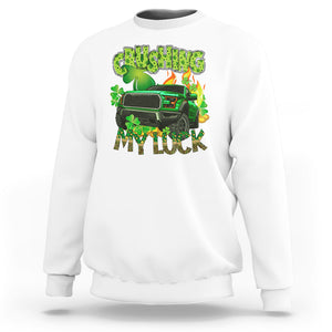 Funny St. Patricks Day Sweatshirt Crushing My Luck Truck of Shamrocks TS02 White Printyourwear