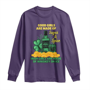 Funny St Patricks Day Drinking Long Sleeve Shirt Irish Girls Are Made of Whiskey On Ice Alcohol Lover TS02 Purple Print Your Wear