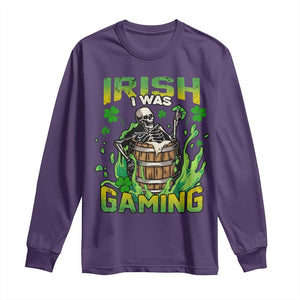 Irish Skeleton Long Sleeve Shirt Irish I Was Gaming Funny St Patrick's Day Gamer Gaming Skull TS02 Purple Print Your Wear