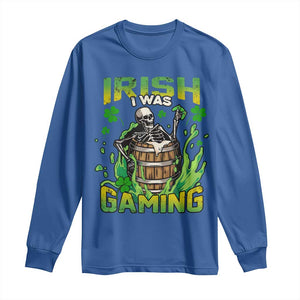 Irish Skeleton Long Sleeve Shirt Irish I Was Gaming Funny St Patrick's Day Gamer Gaming Skull TS02 Royal Blue Print Your Wear