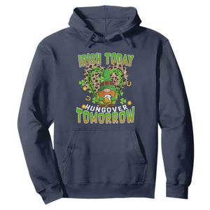 Funny St. Patricks Day Drinking Hoodie Irish Today Hungover Tomorrow Beer Lover Gnome TS02 Navy Printyourwear