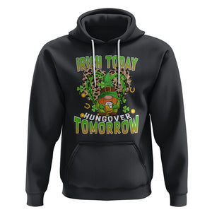 Funny St. Patricks Day Drinking Hoodie Irish Today Hungover Tomorrow Beer Lover Gnome TS02 Black Printyourwear