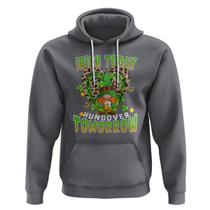 Funny St. Patricks Day Drinking Hoodie Irish Today Hungover Tomorrow Beer Lover Gnome TS02 Charcoal Printyourwear