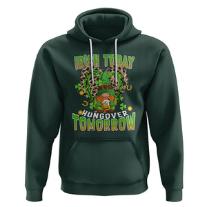 Funny St. Patricks Day Drinking Hoodie Irish Today Hungover Tomorrow Beer Lover Gnome TS02 Dark Forest Green Printyourwear