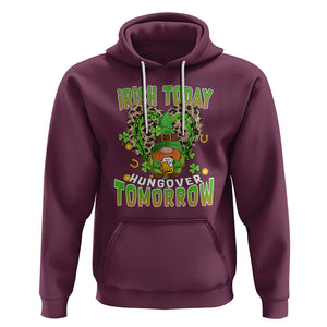 Funny St. Patricks Day Drinking Hoodie Irish Today Hungover Tomorrow Beer Lover Gnome TS02 Maroon Printyourwear