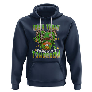 Funny St. Patricks Day Drinking Hoodie Irish Today Hungover Tomorrow Beer Lover Gnome TS02 Navy Printyourwear