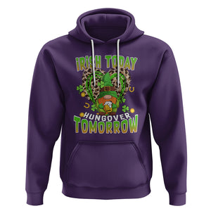 Funny St. Patricks Day Drinking Hoodie Irish Today Hungover Tomorrow Beer Lover Gnome TS02 Purple Printyourwear