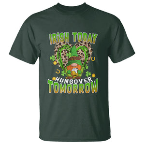 Funny St. Patricks Day Drinking T Shirt Irish Today Hungover Tomorrow Beer Lover Gnome TS02 Dark Forest Green Printyourwear
